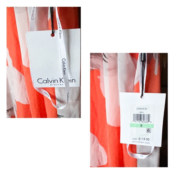 NWT! Calvin Klein Coral Floral Sleeveless Dress - Picture 5 of 7